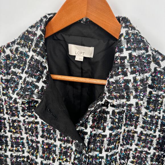 LOFT Metallic Tweed Cropped Shirt Jacket Blazer Button Up // L - Picture 5 of 11